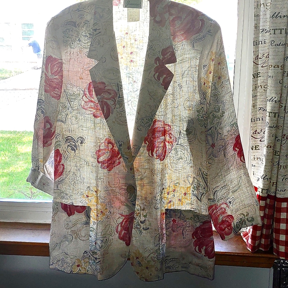 Vintage 80s Floral, beige, Joanna woman's blazer, relaxed size XL